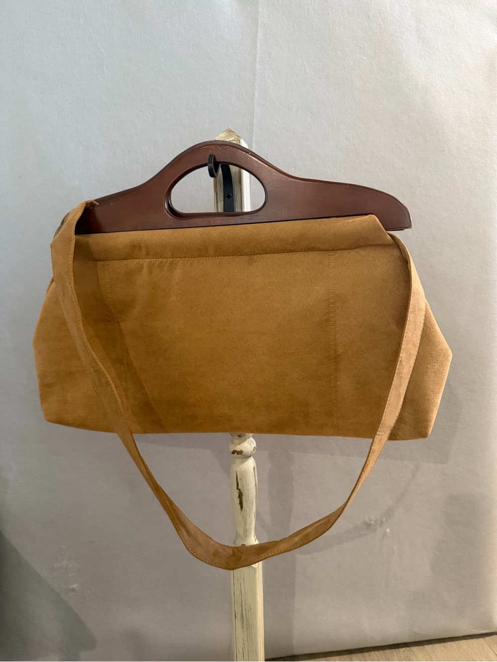 Art Bin Wooden Handle Bag with Tool/Brush Insert Tan Suede